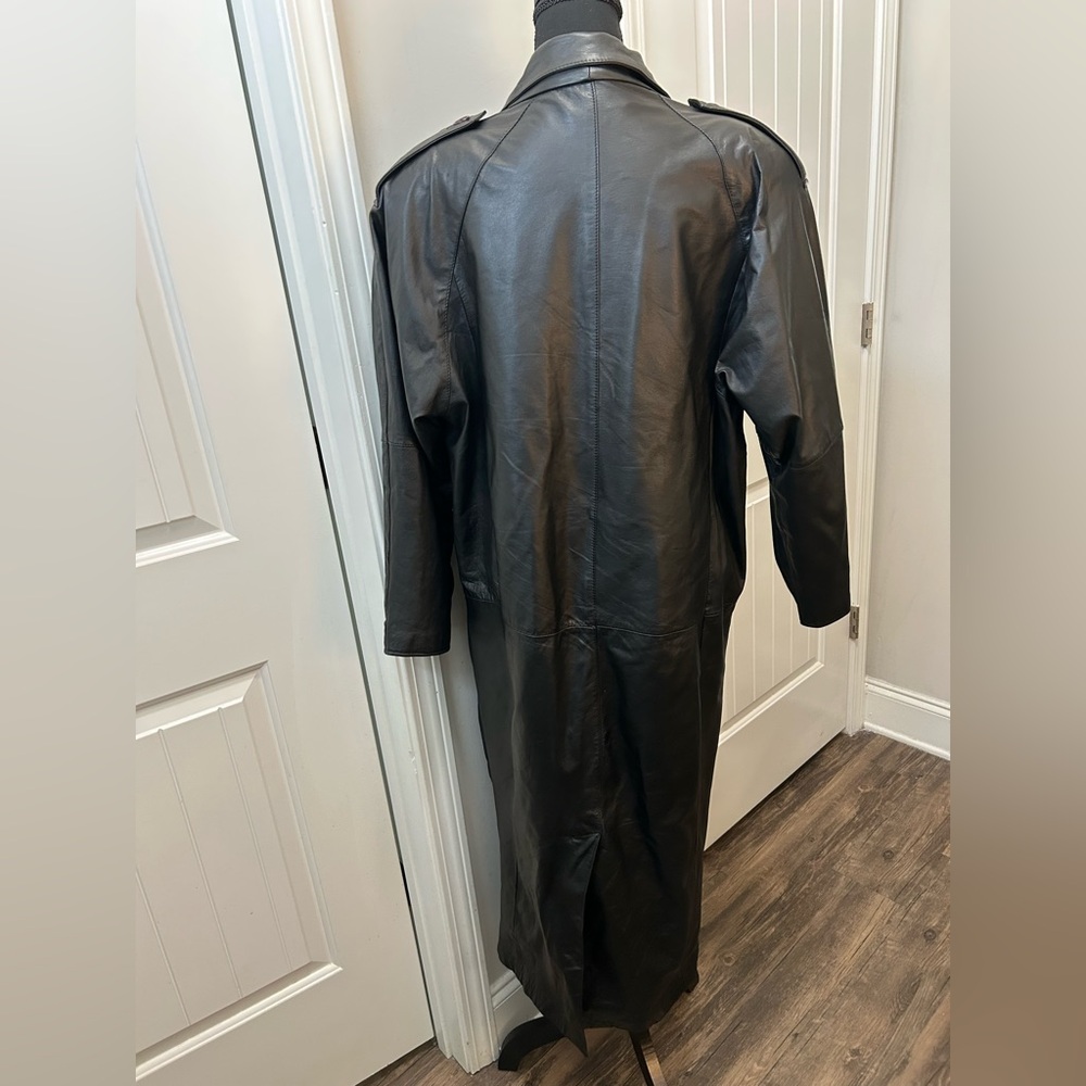 Vintage Women's Black Leather Coat 100% Leather‎ 90s Goth - Picture 6 of 8